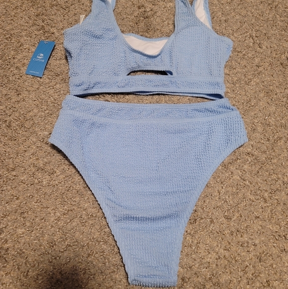 Cupshe sky blue cutout peekaboo high waisted bikini swim set medium - Picture 5 of 6